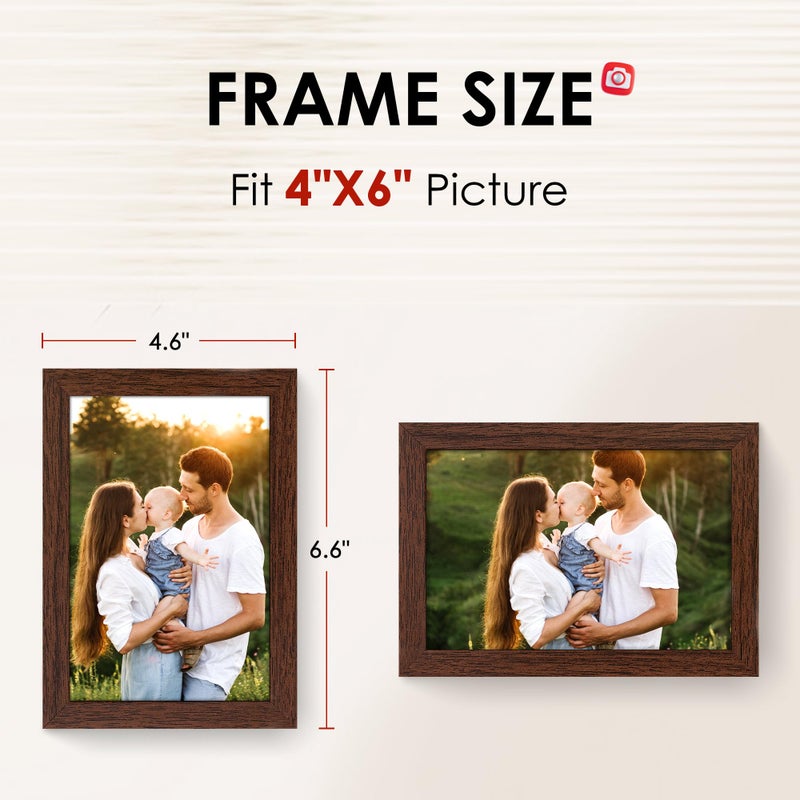 FIXSMITH 4x6 Picture Frame Bulk-4 Pack  Photo Frame 4x6 with HD Plexiglass  Brown Picture Frames Collage Wall Decor  Wall & Tabletop Picture Frames - Image 2