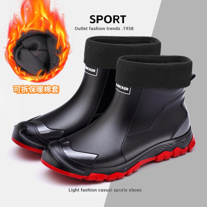 Chinese Style Black Rain Boots Extra Large Size 36-48 Short Rain Boots Outdoor Thick-Soled Wading Boots Korean Style Men'S And Women'S Non-Slip Shoes - Image 1