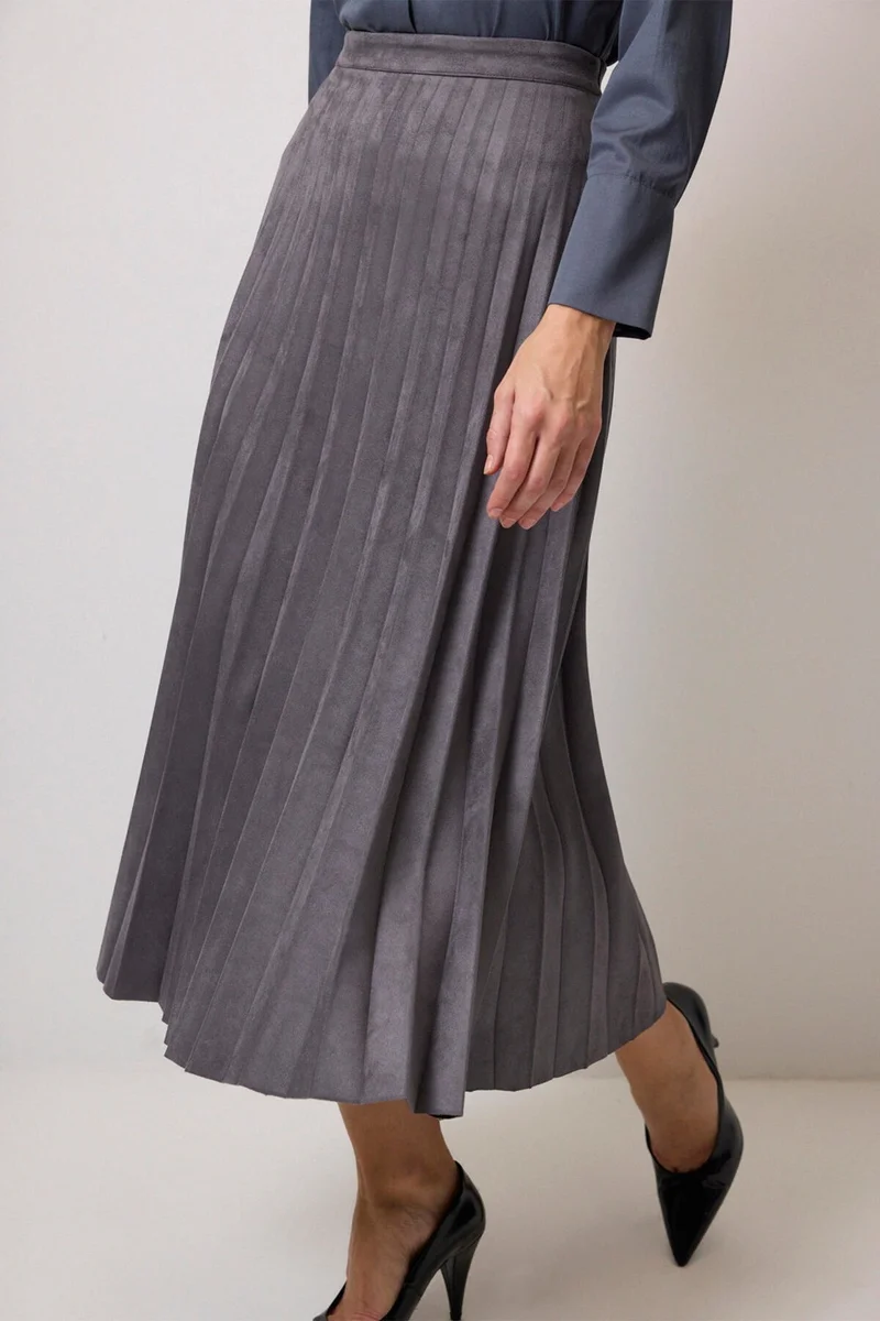 Touche Pleated Suede Skirt