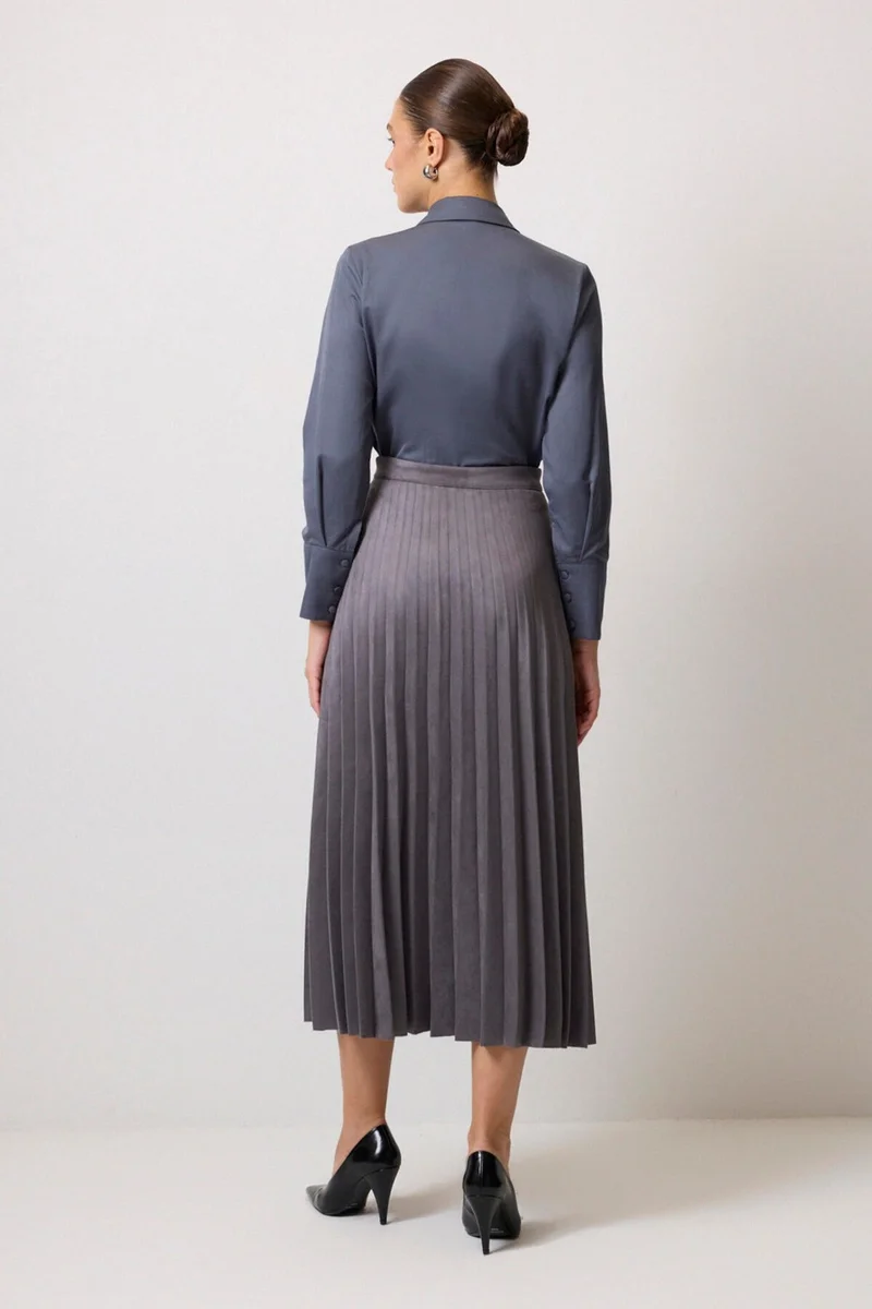 Touche Pleated Suede Skirt