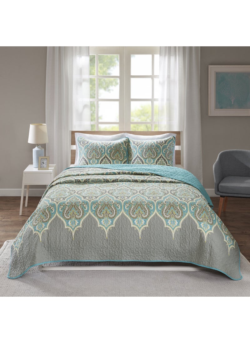 Comfort Spaces Comfort Spaces Quilt SetTrendy Paisley Summer Cover Cozy Coverlet Lightweight All Season Bedding Layer for Winter Matching Shams KingCal King Mona Paisley Teal 