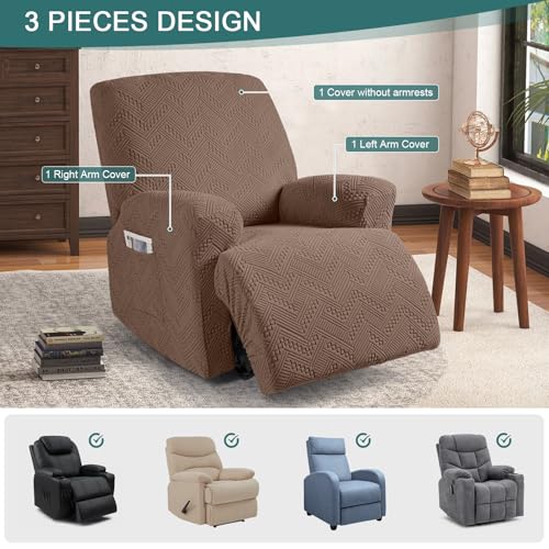 Ruaozz Recliner Sofa Covers Recliner Chair Covers Recliner Covers for Reclining Chair with Pockets Washable Furniture Protector with Elastic Bottom (1 Seater, Brown) - Image 4