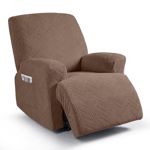 Ruaozz Recliner Sofa Covers Recliner Chair Covers Recliner Covers for Reclining Chair with Pockets Washable Furniture Protector with Elastic Bottom (1 Seater, Brown) - Image 1