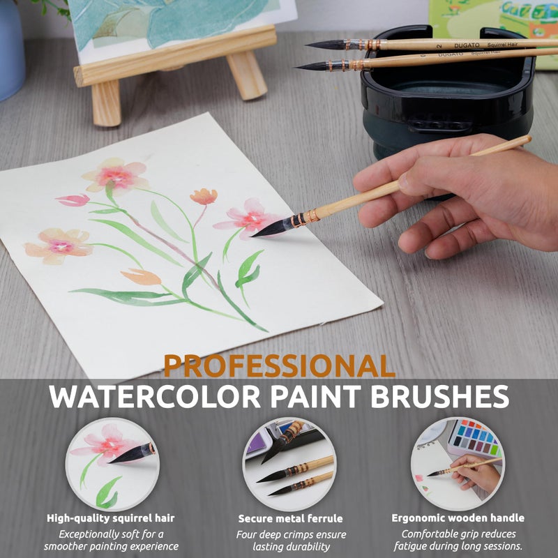 DUGATO Professional Real Squirrel Hair Watercolor Brushes Set by DUGATO â€“ Natural Mop Round Paintbrushes for Fine Detail, Gouache, Acrylic, Oil & Wash Painting (3 Brushes) - Image 3