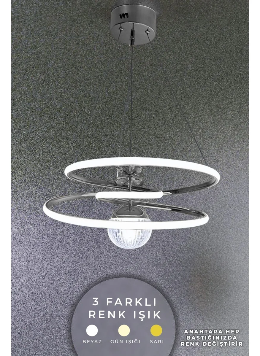 Kitchen Life Adjustable Silver Plated Circle LED Chandelier with 3 Color Features