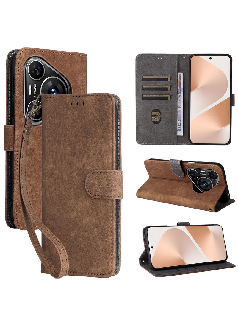 For Huawei Pura 80 Pro / 80 Pro+ Flip Cover with Detachable lanyard, PU Leather Full Body Protection Shockproof Flip Mobile Phone Case, RFID Anti-theft Brush Folio Wallet Case  - Image 1