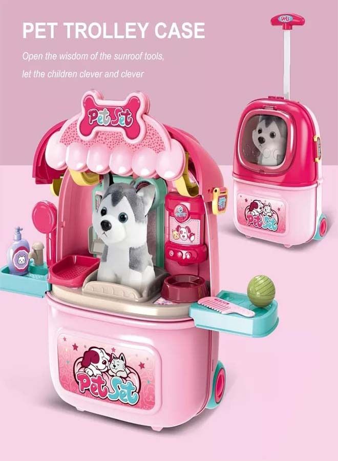 BAYBEE 2 in 1 Trolley Dog Pet care Doctor Set for Kids with Backpack Dog Care Doctor Playset Pretend Play Toys Pretend Role Play Toys Medical Doctor Play Set Toy For Kids 2+ Years Boys Girls Pink  - Image 2