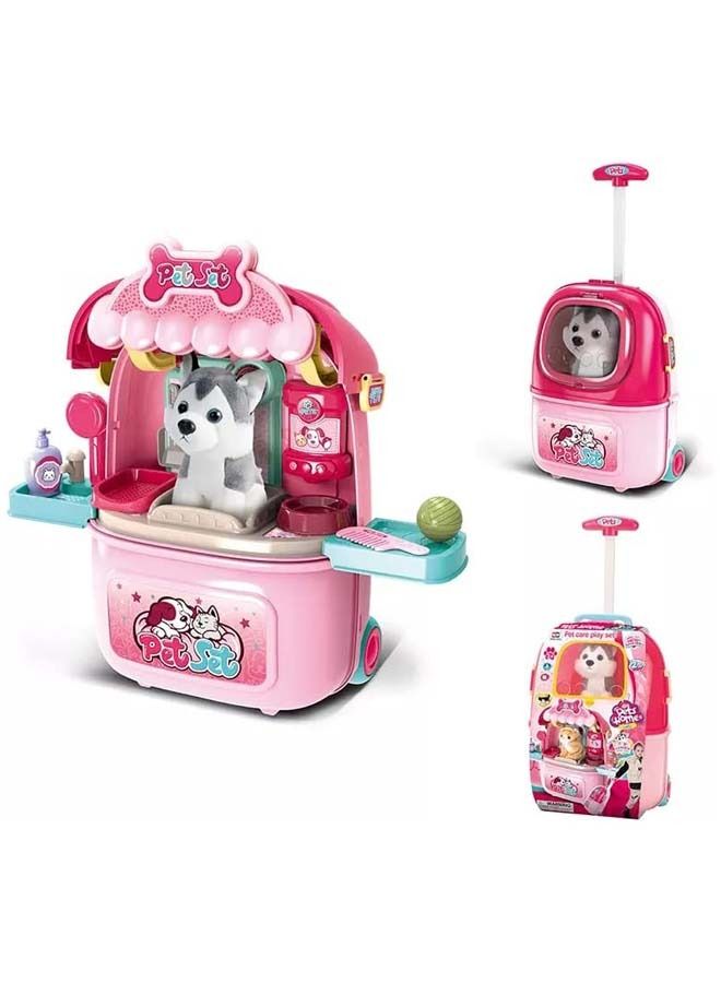 BAYBEE 2 in 1 Trolley Dog Pet care Doctor Set for Kids with Backpack Dog Care Doctor Playset Pretend Play Toys Pretend Role Play Toys Medical Doctor Play Set Toy For Kids 2+ Years Boys Girls Pink  - Image 1