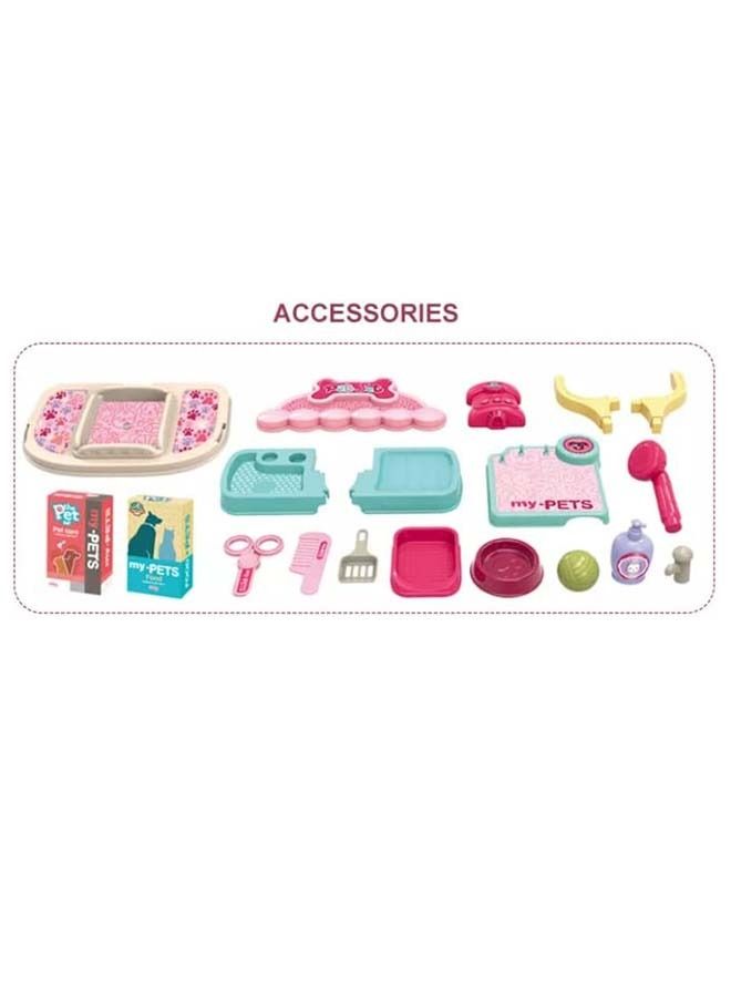 BAYBEE 2 in 1 Trolley Dog Pet care Doctor Set for Kids with Backpack Dog Care Doctor Playset Pretend Play Toys Pretend Role Play Toys Medical Doctor Play Set Toy For Kids 2+ Years Boys Girls Pink  - Image 3