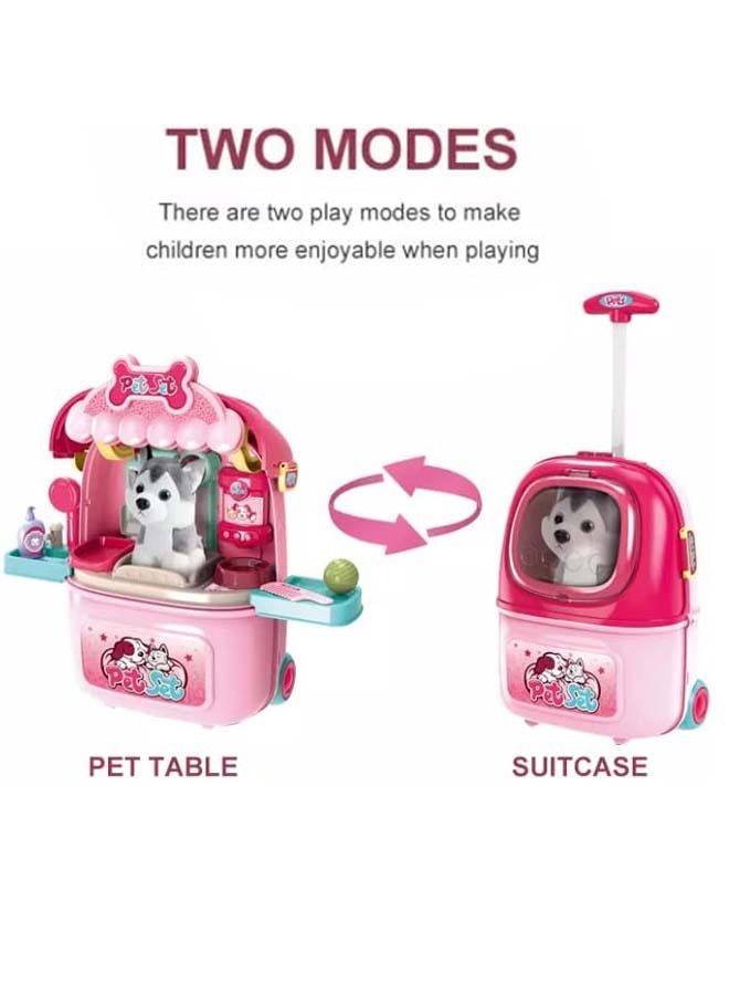 BAYBEE 2 in 1 Trolley Dog Pet care Doctor Set for Kids with Backpack Dog Care Doctor Playset Pretend Play Toys Pretend Role Play Toys Medical Doctor Play Set Toy For Kids 2+ Years Boys Girls Pink  - Image 4