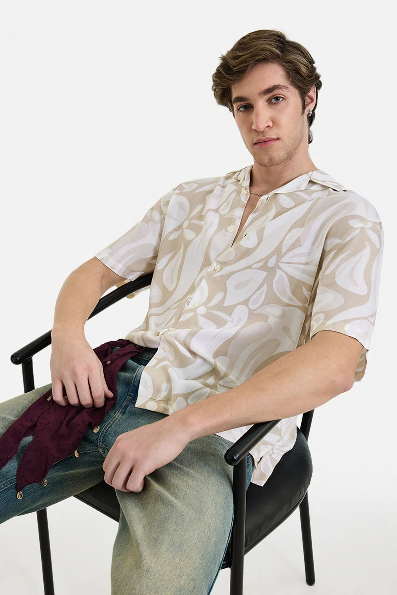 سنيتش Beige Abstract Half Sleeve Boxy Shirt