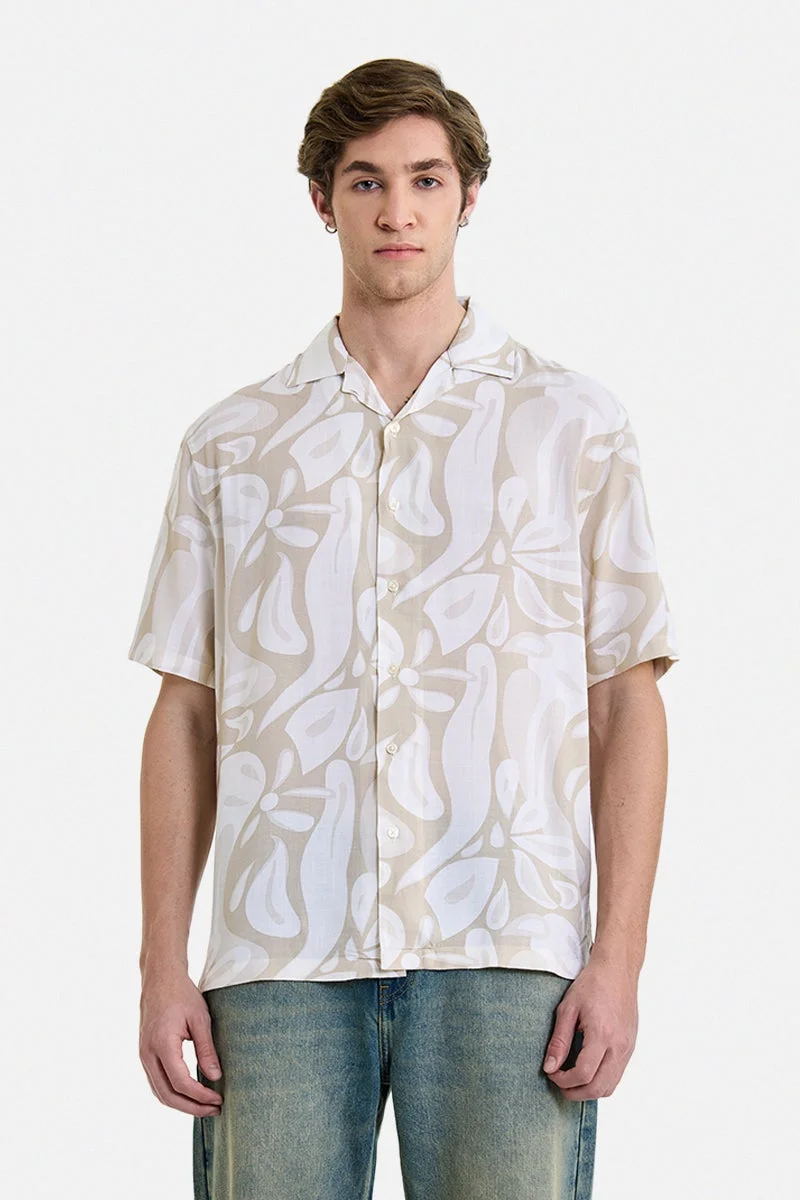 سنيتش Beige Abstract Half Sleeve Boxy Shirt