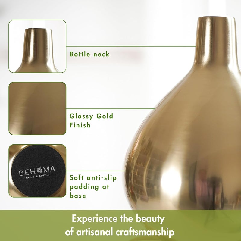 Behoma Metal Golden Flower Vase for Home Decor Bedroom Living Room Office Wedding Table Decorative Item for Festivals Birthday Gold Tall Vase Flower Not Included - Image 3