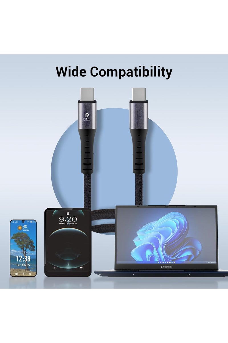 Toby's CC-08 5A Type-C to Type-C Fast Charging Cable, 1M Length, Black, Nylon Braided, Durable Aluminum Alloy, Quick Charge Compatible - Image 2