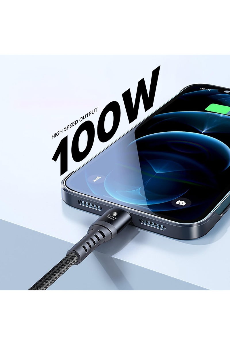 Toby's CC-08 5A Type-C to Type-C Fast Charging Cable, 1M Length, Black, Nylon Braided, Durable Aluminum Alloy, Quick Charge Compatible - Image 4