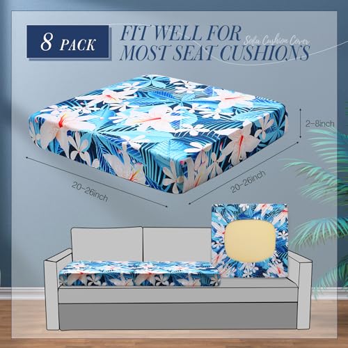 Tingjoo 8 Pcs Christmas Cushion Covers Patio Stretch Outdoor Cushion Cover Farmhouse Classic Decorative Replacement Furniture Sofa Couch Slipcover Seat Protector Home DecorWhite Floral - Image 3