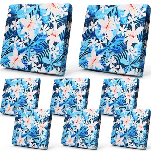 Tingjoo 8 Pcs Christmas Cushion Covers Patio Stretch Outdoor Cushion Cover Farmhouse Classic Decorative Replacement Furniture Sofa Couch Slipcover Seat Protector Home DecorWhite Floral - Image 1