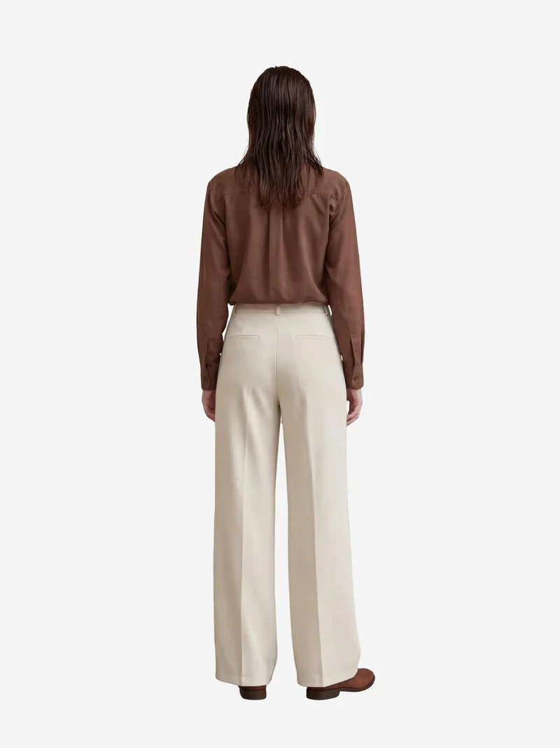 MY FASHION Cream Natural MY FASHION High Waist Pleated Straight Leg Trousers for Women | Best Price UAE
