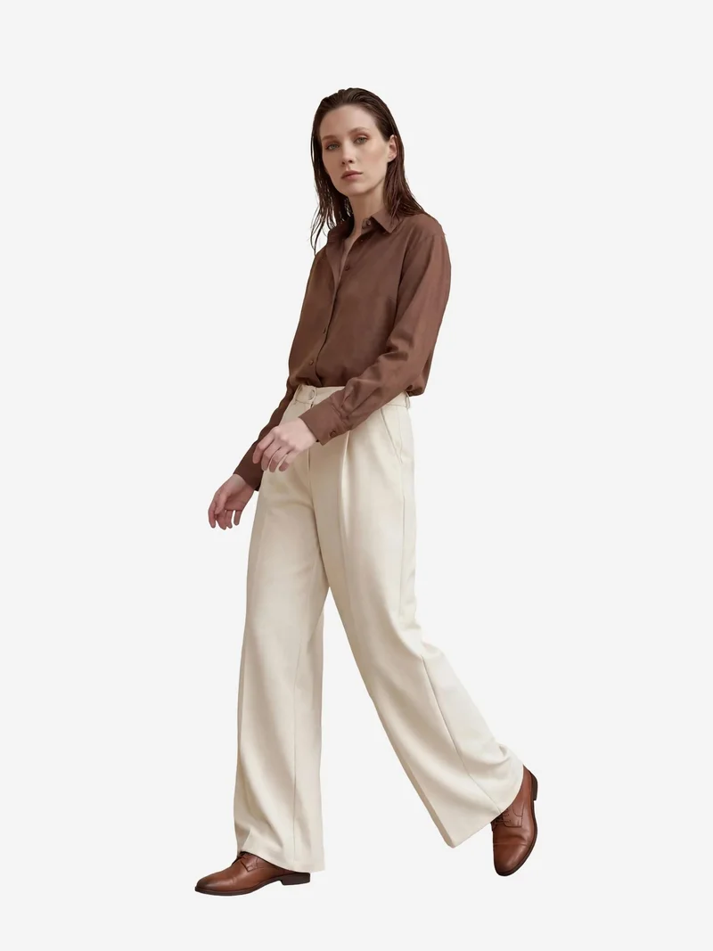 MY FASHION High Waist Pleated Straight Leg Trousers