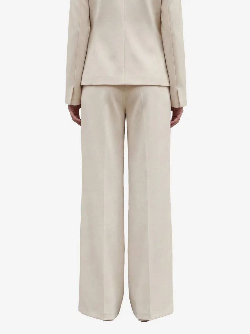 MY FASHION Cream Natural MY FASHION High Waist Pleated Straight Leg Trousers for Women | Best Price UAE