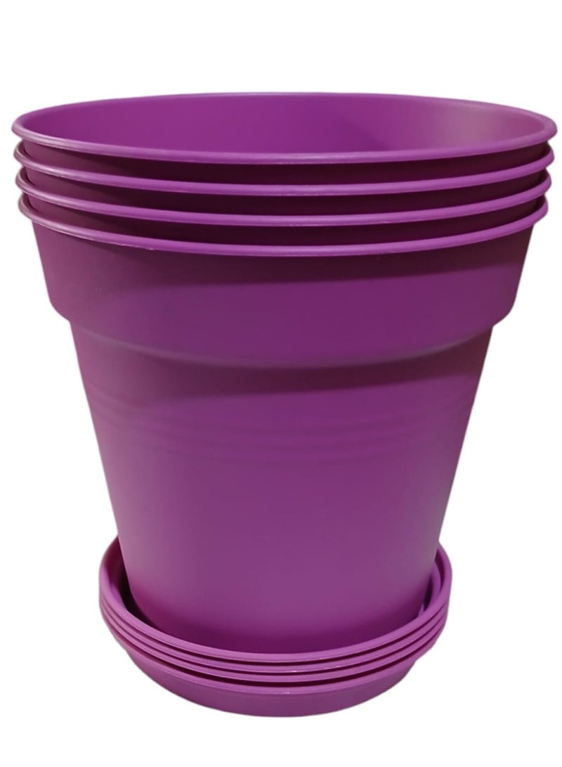 19cm Round Planter with Plate - 4 Pieces - Color (fushia) - Image 1