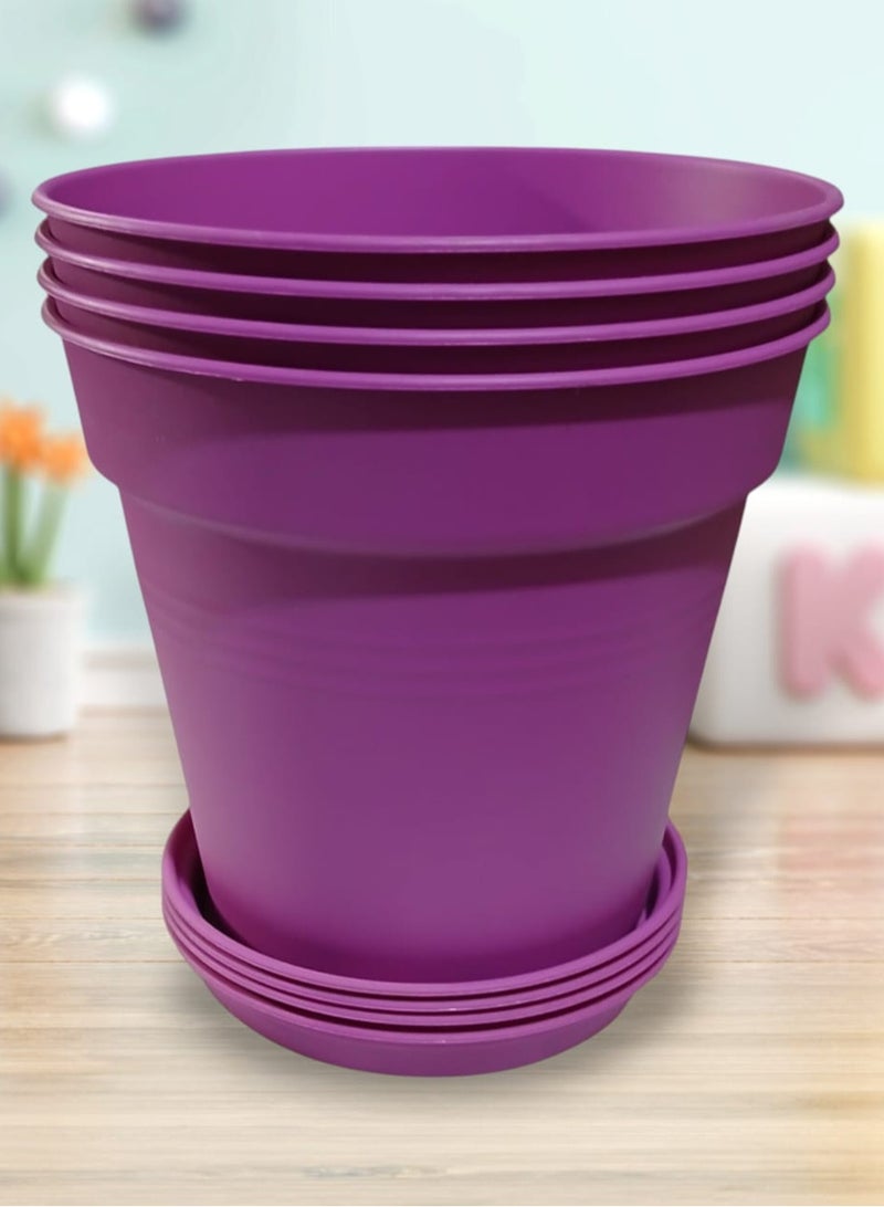 19cm Round Planter with Plate - 4 Pieces - Color (fushia) - Image 2