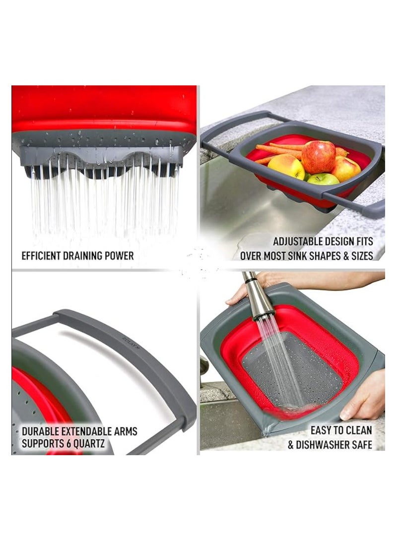 مصفاة سيليكون قابلة للطي مع يد للحوض، صفاية للخضروات والمعكرونة واللحوم والفواكه، تصميم عملي ومتين قابل للامتداد، سهلة الاستخدام وامنة علي البيئة - مصفى طعام بلاستيكية  للمطبخ، قابلة للطي، للخضروات والفواكه - مصفاه ومجفف - سلة مصفاة طعام بمقابض قابلة للتوسيع فوق الحوض للمطبخ والفواكه والخضروات لتصفية الطعام ورف تجفيف الاواني ( اللوان متنوعة ) - Image 4