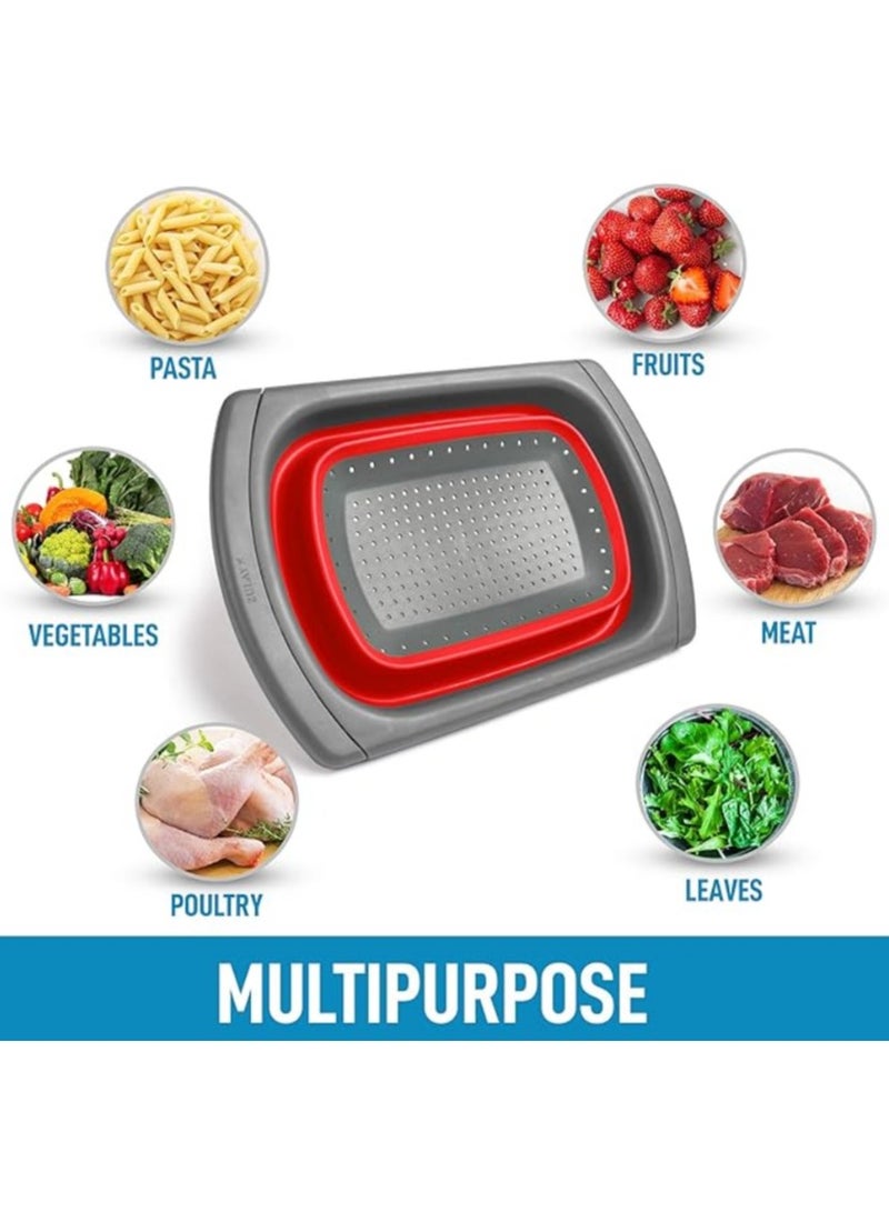 مصفاة سيليكون قابلة للطي مع يد للحوض، صفاية للخضروات والمعكرونة واللحوم والفواكه، تصميم عملي ومتين قابل للامتداد، سهلة الاستخدام وامنة علي البيئة - مصفى طعام بلاستيكية  للمطبخ، قابلة للطي، للخضروات والفواكه - مصفاه ومجفف - سلة مصفاة طعام بمقابض قابلة للتوسيع فوق الحوض للمطبخ والفواكه والخضروات لتصفية الطعام ورف تجفيف الاواني ( اللوان متنوعة ) - Image 5