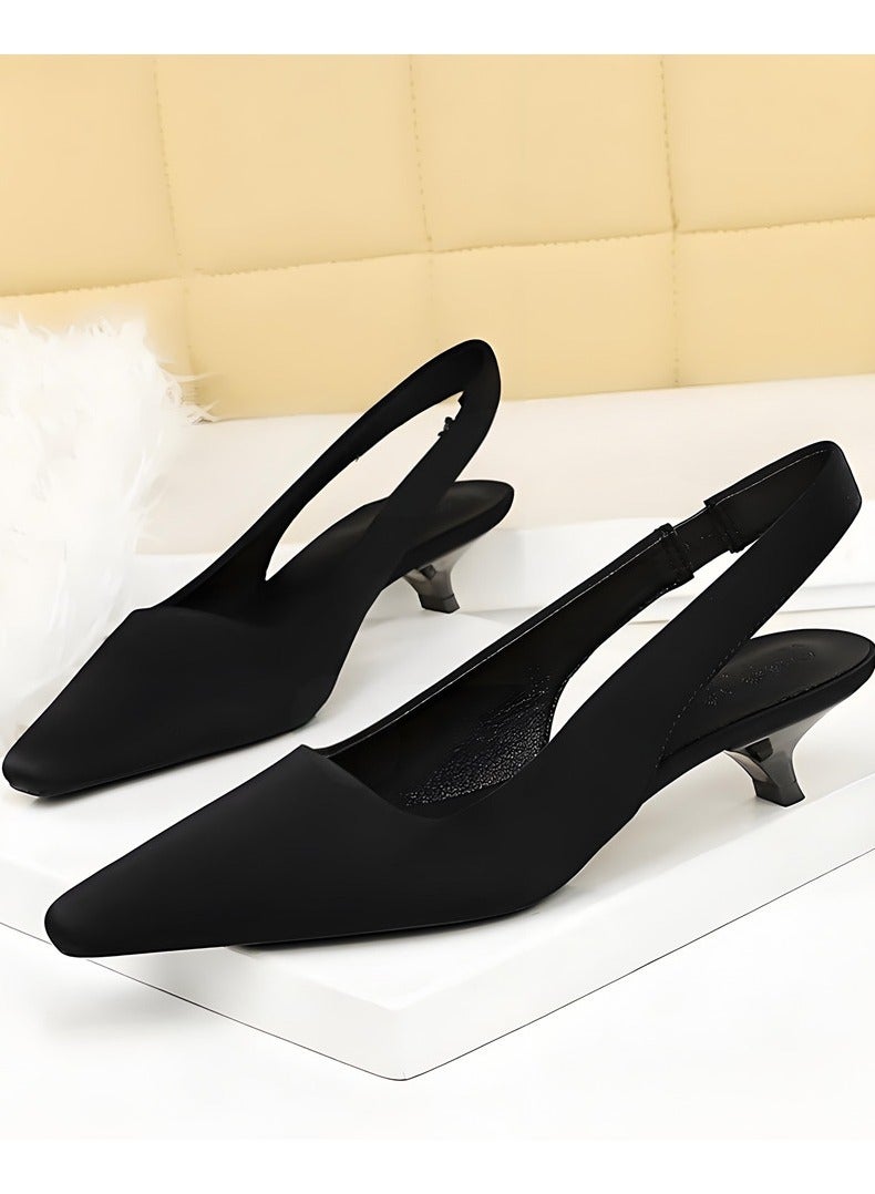 BIGTREE Women's Closed Pointed Toe Pumps Slingback Low Heels With Ankle Straps Sandals Black 3CM - Image 1