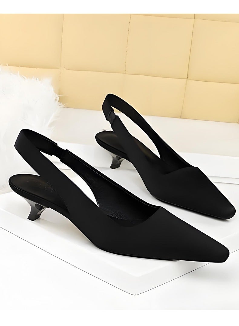 BIGTREE Women's Closed Pointed Toe Pumps Slingback Low Heels With Ankle Straps Sandals Black 3CM - Image 2