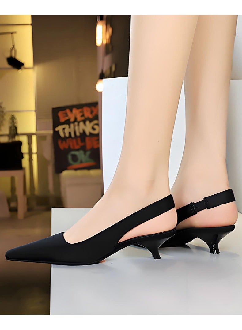 BIGTREE Women's Closed Pointed Toe Pumps Slingback Low Heels With Ankle Straps Sandals Black 3CM - Image 4