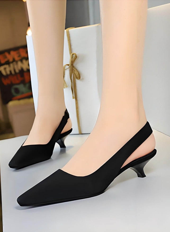 BIGTREE Women's Closed Pointed Toe Pumps Slingback Low Heels With Ankle Straps Sandals Black 3CM - Image 3