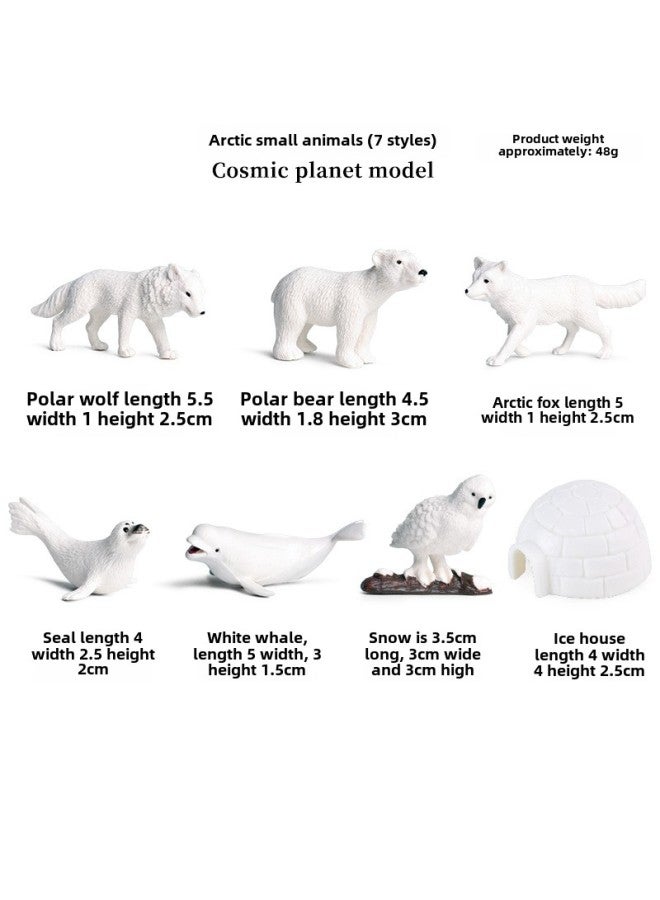 Children's Cognitive Simulation Wild Animal Model Toy Jungle Thorn Group Hedgehog Mouse Burr Stealing Melon Badger Hedgehog Ornaments-Color:6 Mini Arctic Animals + Igloo (7 Models Suit In Total)  - Image 1