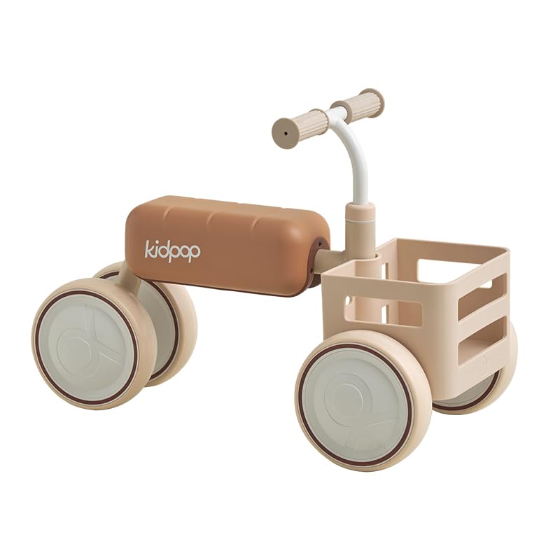 Kidpop Toast Baby Walker Convertible Push Rider with Detachable Seat, Anti-Tip Tri-Frame & Food-Grade Basket for 10-36 Months (Beige) - Image 1
