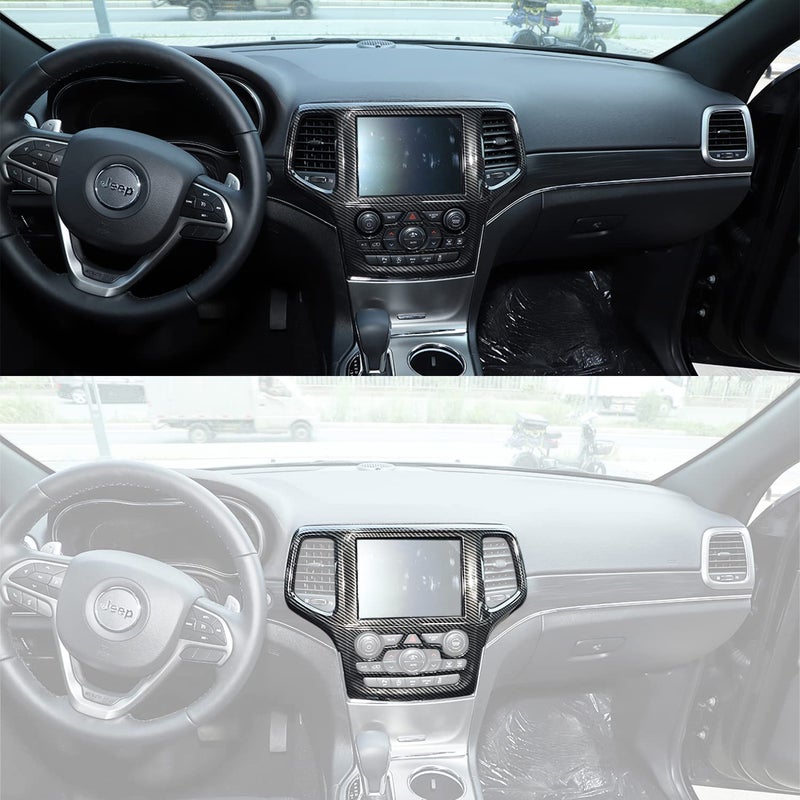 YOCTM Dashboard GPS Navigation Panel Trim Full Cover for 2014-2018 Jeep Grand Cherokee SRT8 ABS Interior Mouldings Black Carbon Fiber Look Car Styling 1-Pack - Image 2