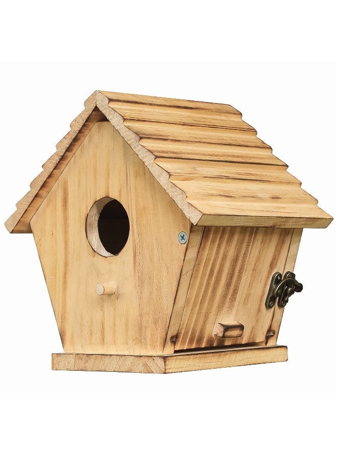 Wooden Outdoor Birdhouse for Small Birds, Hanging Nesting Box with Cleaning  Door - Image 1