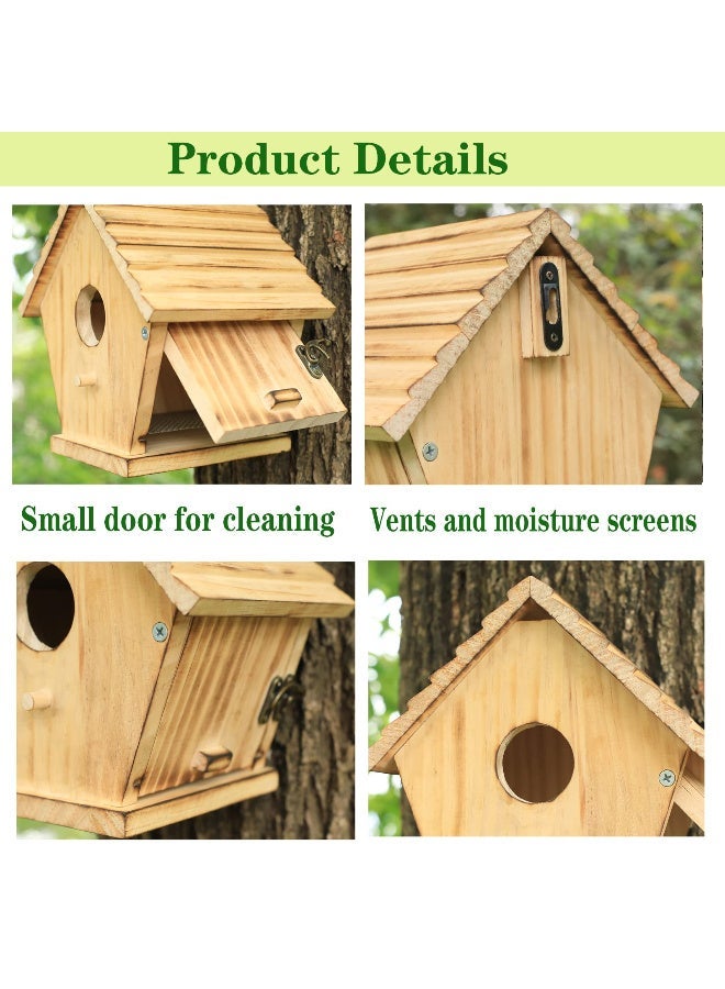 Wooden Outdoor Birdhouse for Small Birds, Hanging Nesting Box with Cleaning  Door - Image 2