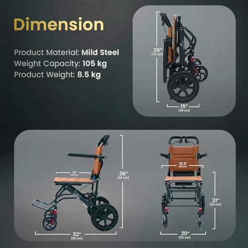 EASYCARE - Portable, Metal, with Attendant Break, feature Safety Belt, Back Pocket and Carry Bag, Easy for Mobility Travelling Wheelchair (With Handle) - Image 3