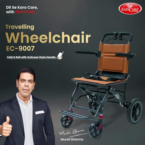 EASYCARE - Portable, Metal, with Attendant Break, feature Safety Belt, Back Pocket and Carry Bag, Easy for Mobility Travelling Wheelchair (With Handle) - Image 2