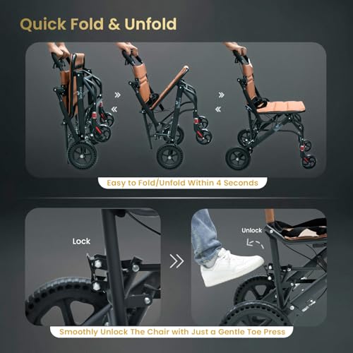 EASYCARE - Portable, Metal, with Attendant Break, feature Safety Belt, Back Pocket and Carry Bag, Easy for Mobility Travelling Wheelchair (With Handle) - Image 4