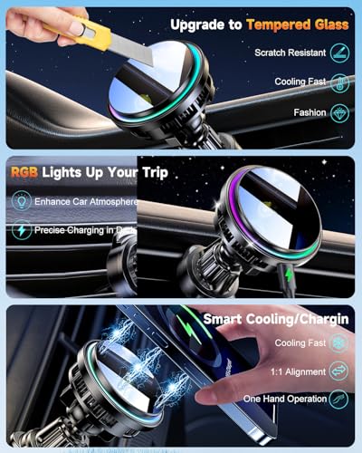 WEKEFON 2026 Upgraded TEC & Fan Cooling Magnetic Wireless Car Charger, For 15W Magsafe Car Mount Charger, Air Vent Dashboard Fast Charging Car Phone Holder for iPhone 17/16/15/14/13/12, Samsung ＆ Pixel - Image 5