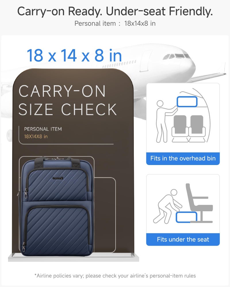 LUGGEX Underseat Carry On Luggage with Wheels, UDK-Plus Large-Capacity Lightweight Soft Sided Personal Item Suitcase for Short Trips (UX-Plus, Blue Black, 16 Inch) - Image 4