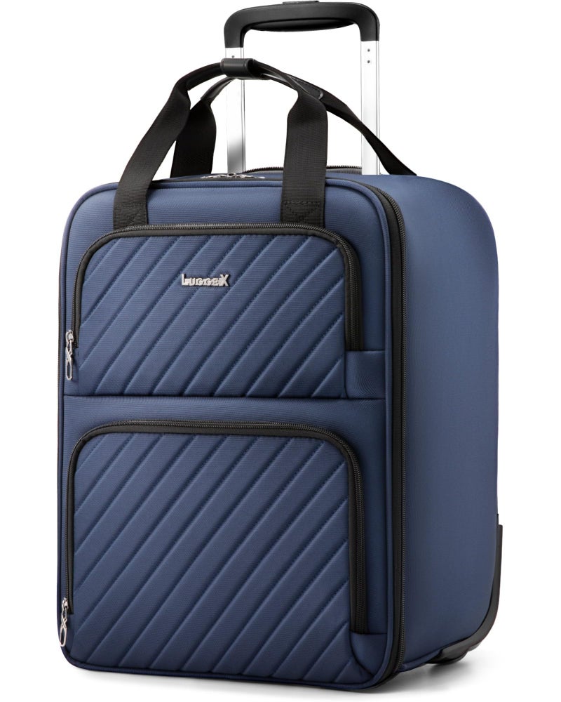 LUGGEX Underseat Carry On Luggage with Wheels, UDK-Plus Large-Capacity Lightweight Soft Sided Personal Item Suitcase for Short Trips (UX-Plus, Blue Black, 16 Inch) - Image 1
