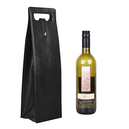 Anything & Everything Faux Vegan Leather Wine Bottle Holder, Wine Bag, Hot/Cold Container Cover/Case Bag, Bottle Carry Bag - Black - Image 1
