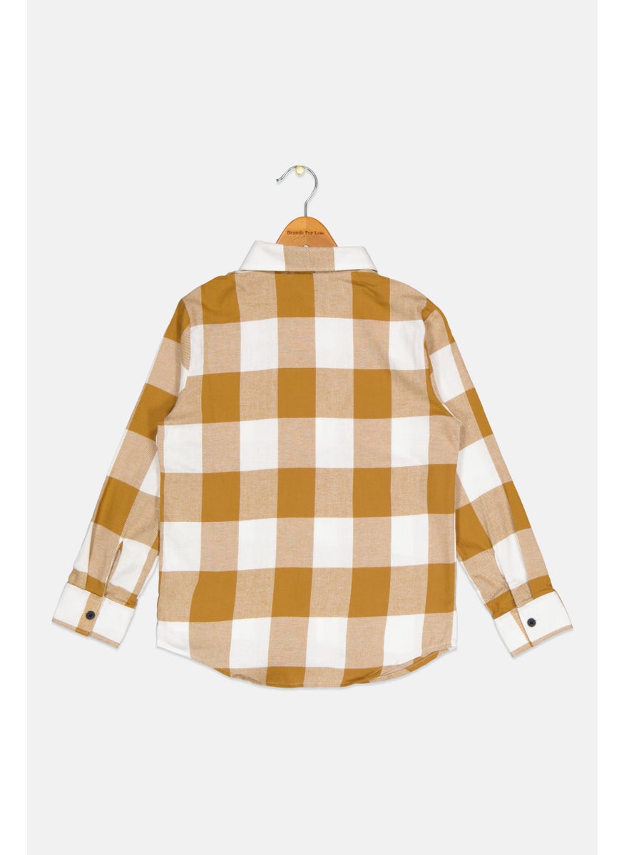 Hurley - Kids Boy Checkered Long Sleeve Casual Shirt, Brown/White - Image 1