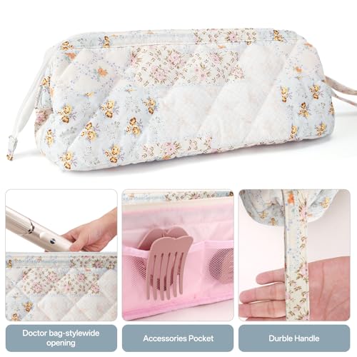 dadop Shark Flex Style Travel Case for Dyson Hair Dryer Airwrap, Quilted Hair Tools Travel Bag Organizer Accessories Holder, Curling Iron Carrying Case for Shark Dyson Revlon (Spliced Flower) - Image 4