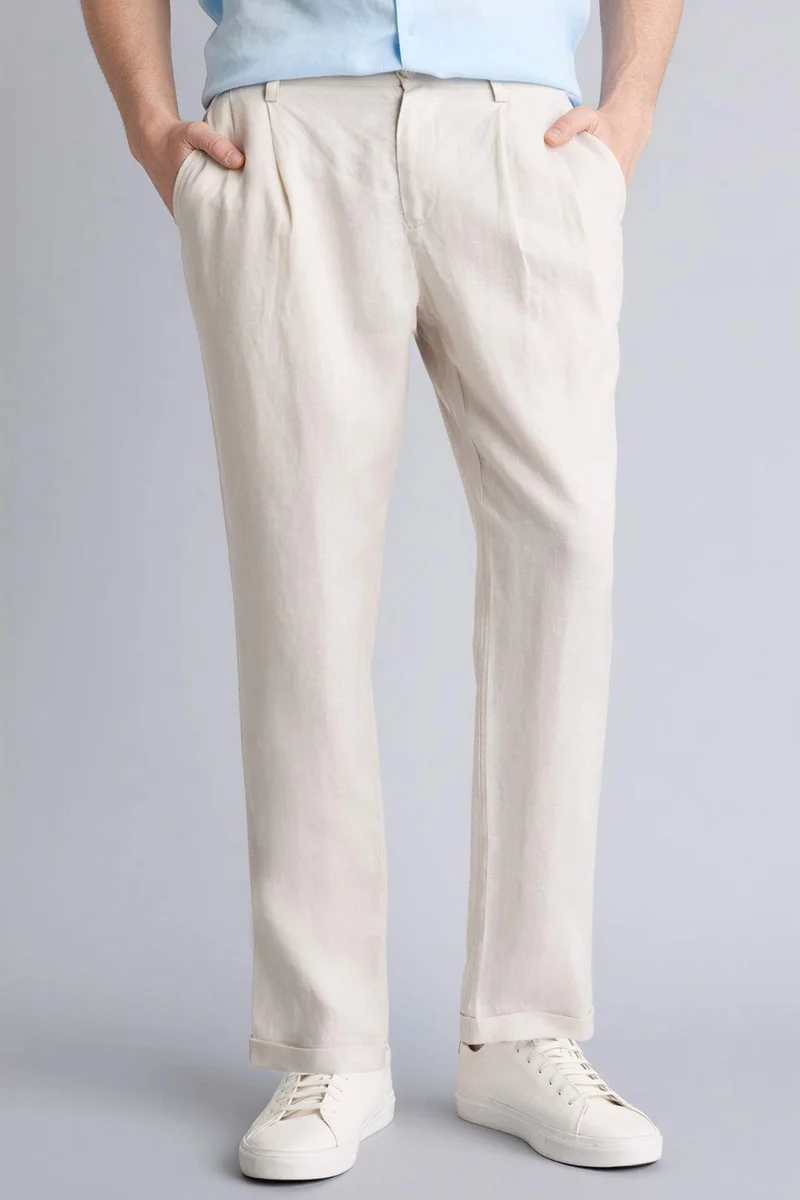 Defacto  Relax Fit 100% Linen Trousers for Men | Best Price UAE