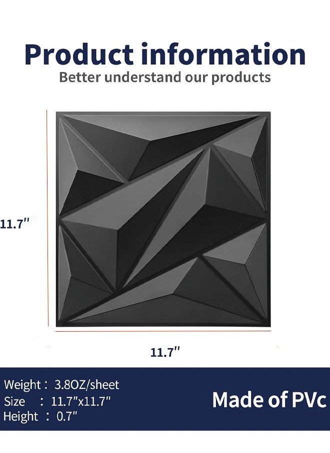 أوكاسا 12 قطعة 3D لوحة الحائط 3D محكم PVC خلفية الماس تصميم غطاء الحائط الزخرفية لغرفة المعيشة ، اللوبي ، غرفة النوم ، المكتب. 30x30 سم - أسود  - Image 5