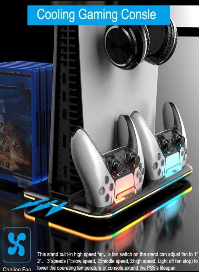 PS5 Stand and Cooling Station with Dual Controller Charging Station for PlayStation 5 Console, PS5 Accessories Incl. Controller Charger, Cooling fan, Headset holder (Fit 2023 PS5 -Fat-normal Versions) white - Image 5