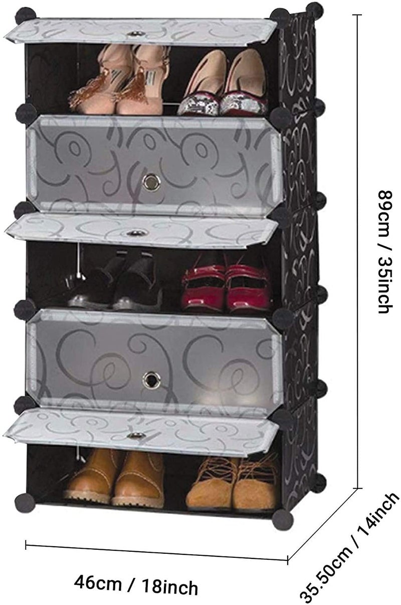 AYSIS DIY Shoe Rack Organizer/Multi-Purpose Plastic 5 Shelves Portable and Folding Shoe Rack (Black) - Image 3